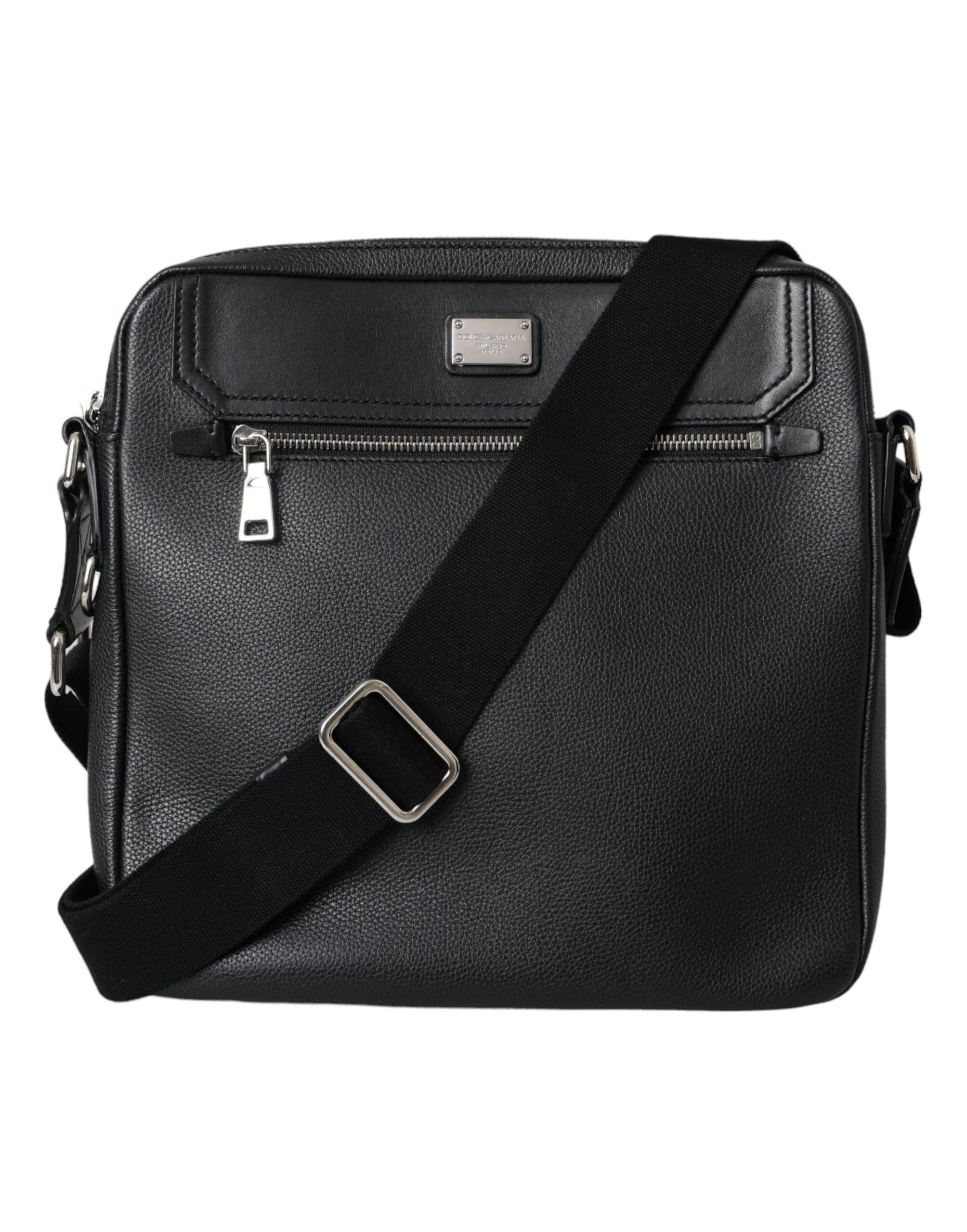 Dolce & Gabbana Siyah Deri DG Logo Plakalı Messenger Çapraz Askılı Çanta